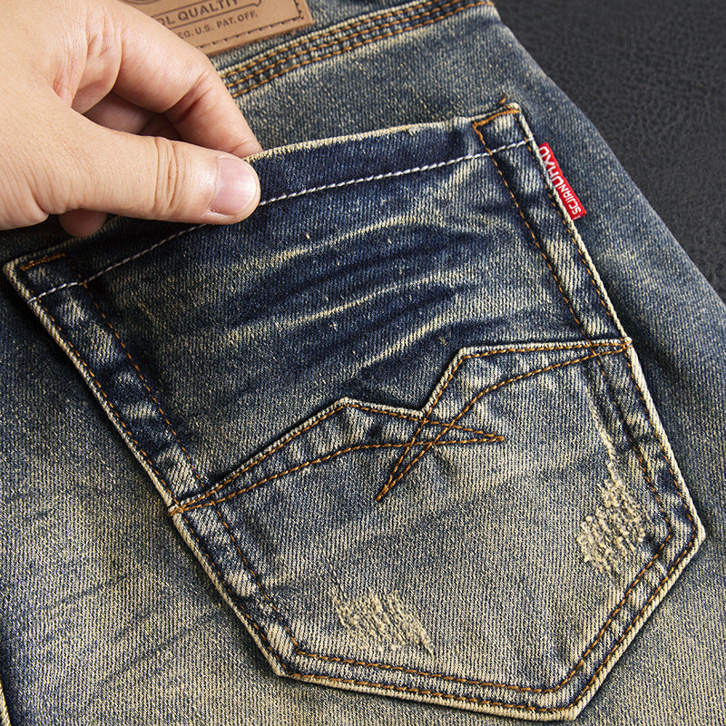 Men's American Retro Nostalgic Washed Slim-fitting Small Straight Stretch Pu Handsome Autumn And Winter Fashion SHOPPORA