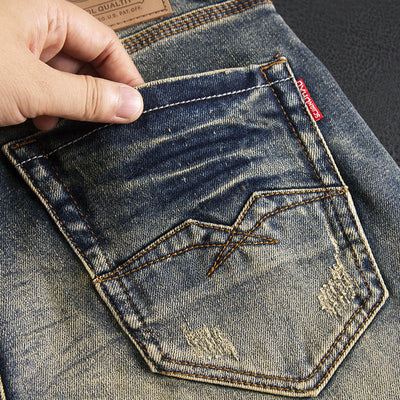 Men's American Retro Nostalgic Washed Slim-fitting Small Straight Stretch Pu Handsome Autumn And Winter Fashion SHOPPORA