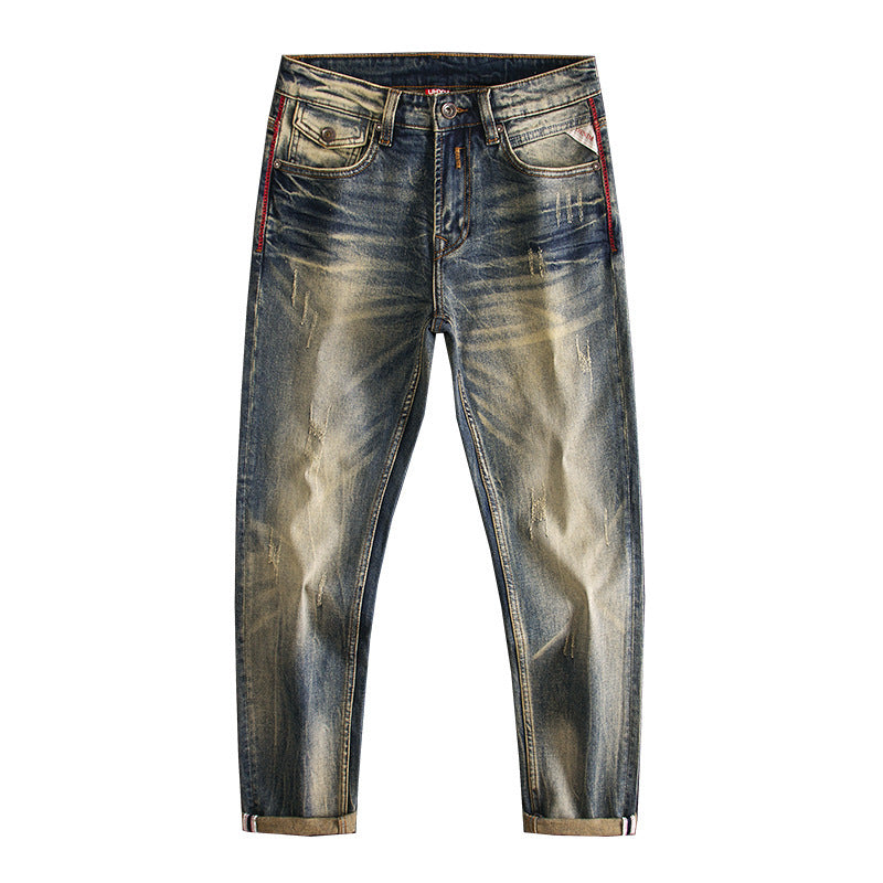 Men's American Retro Nostalgic Washed Slim-fitting Small Straight Stretch Pu Handsome Autumn And Winter Fashion SHOPPORA