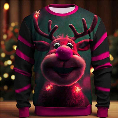 Christmas Elk Printing Round Neck Sweater Base Shirt Color Matching