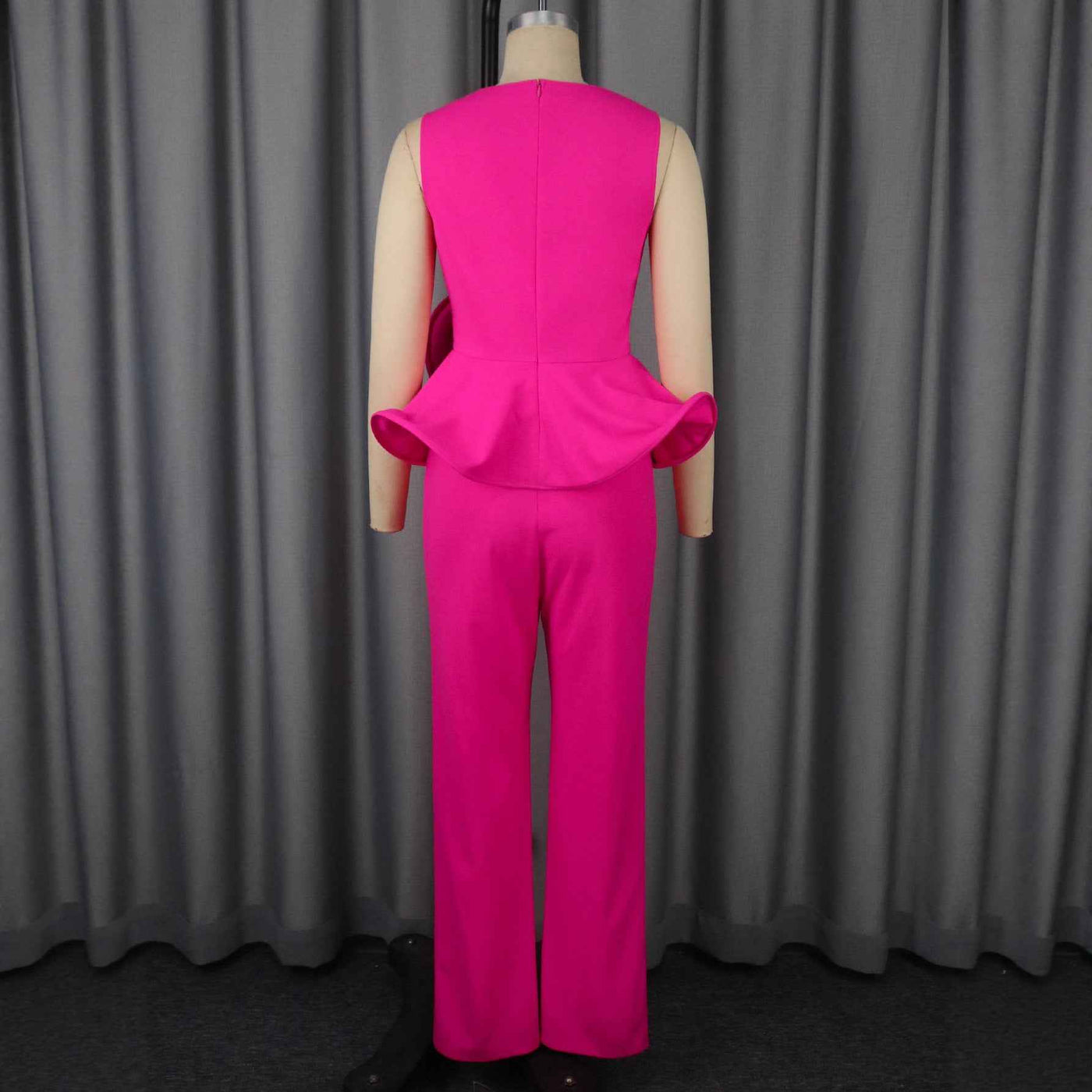 Three-dimensional Flower V-neck Sleeveless Top High Waist Fashion Straight-leg Pants