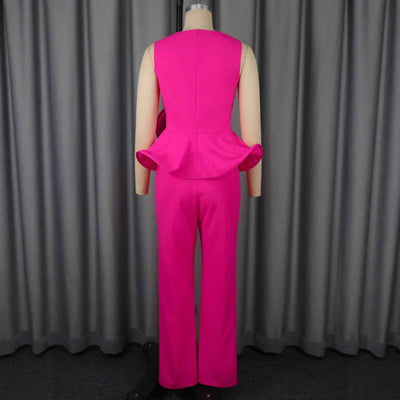 Three-dimensional Flower V-neck Sleeveless Top High Waist Fashion Straight-leg Pants