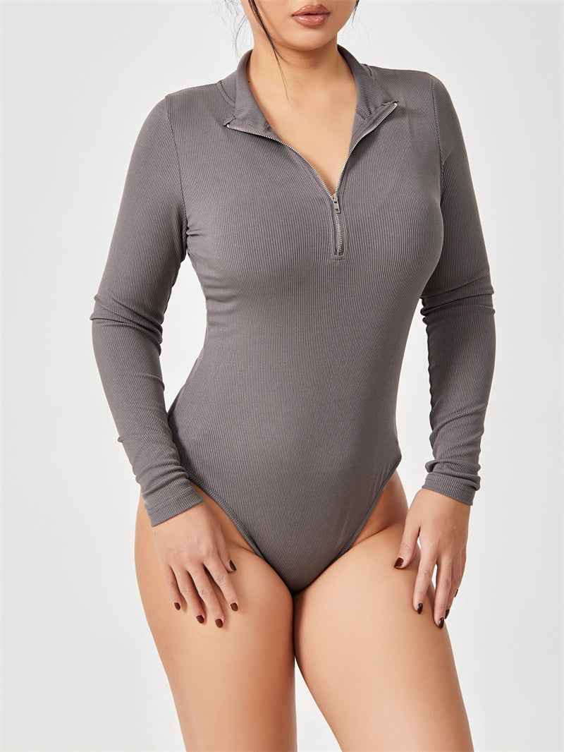 Fashion Long Sleeve Zipper Jumpsuit Seamless Slimming Shapewear For Women Romper