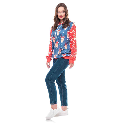 Women's Christmas Loose Versatile Hooded Creative Digital Printing Sweater