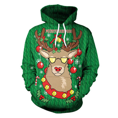 Women's Christmas Loose Versatile Hooded Creative Digital Printing Sweater
