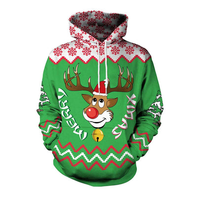 Christmas Women's Loose Versatile Hooded Creative Digital Printed Sweater Performance Dress