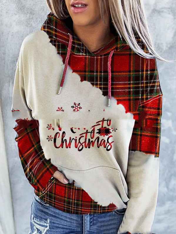 Christmas Print Contrast Sweater Hoodie