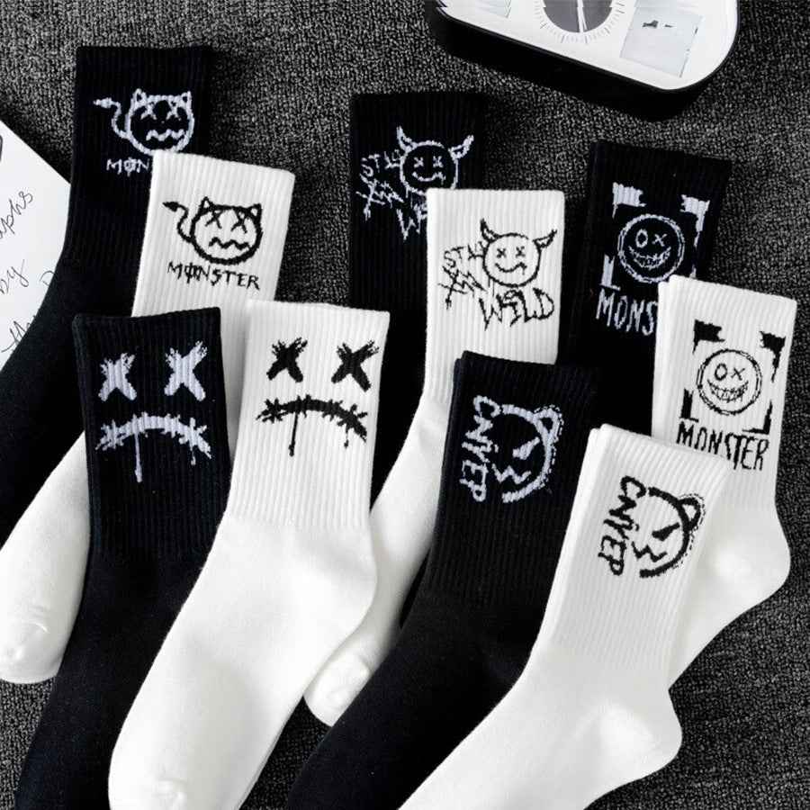 Men's Mid-calf Spring And Summer Trends Sports Black And White Socks