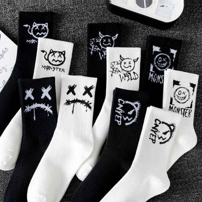 Men's Mid-calf Spring And Summer Trends Sports Black And White Socks
