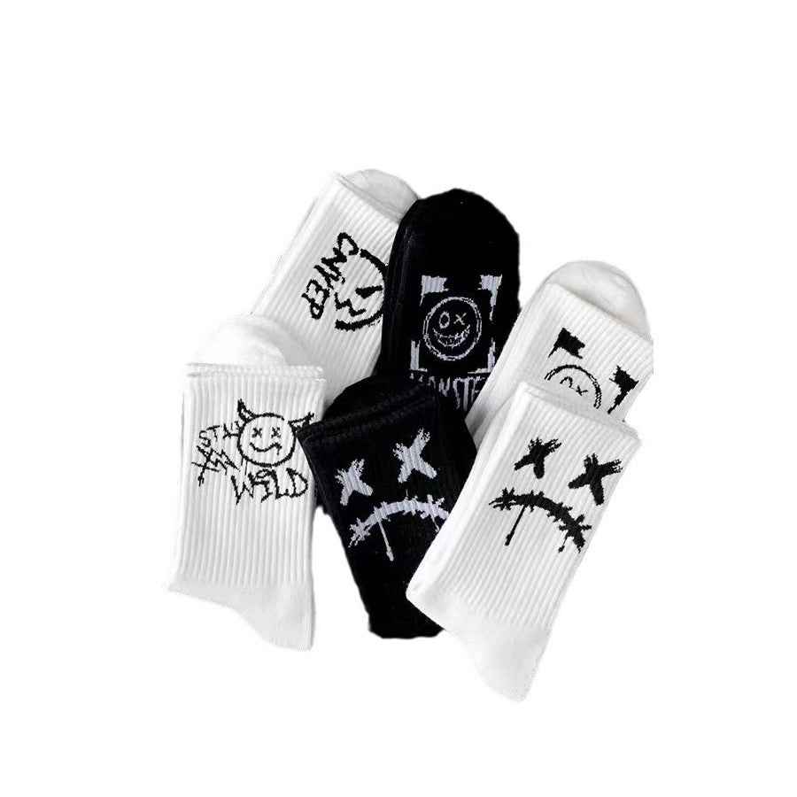 Men's Mid-calf Spring And Summer Trends Sports Black And White Socks