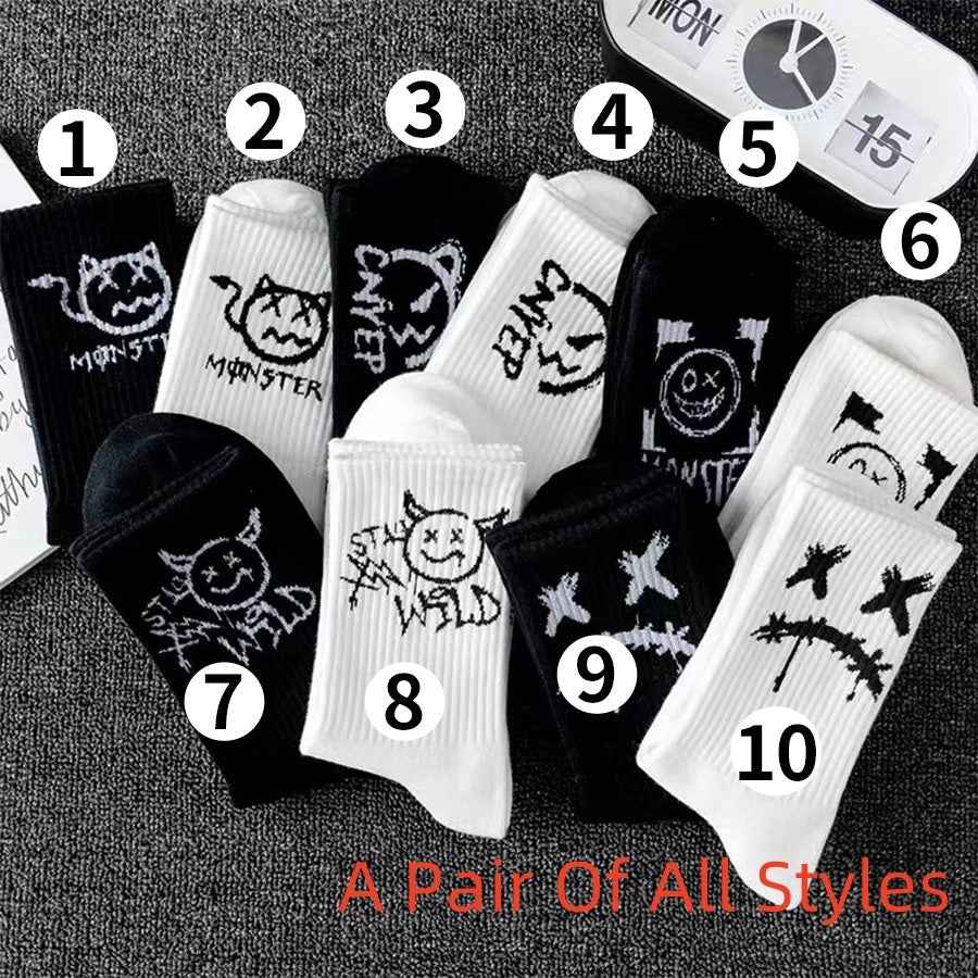 Men's Mid-calf Spring And Summer Trends Sports Black And White Socks