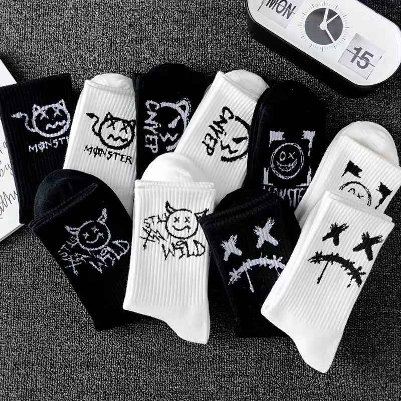 Men's Mid-calf Spring And Summer Trends Sports Black And White Socks