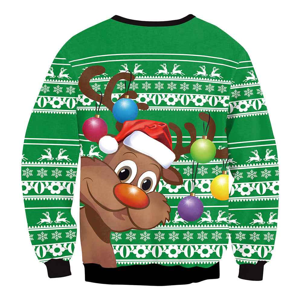 Mixed Color Elk Christmas Digital Printing Sweater Long Sleeve Coat