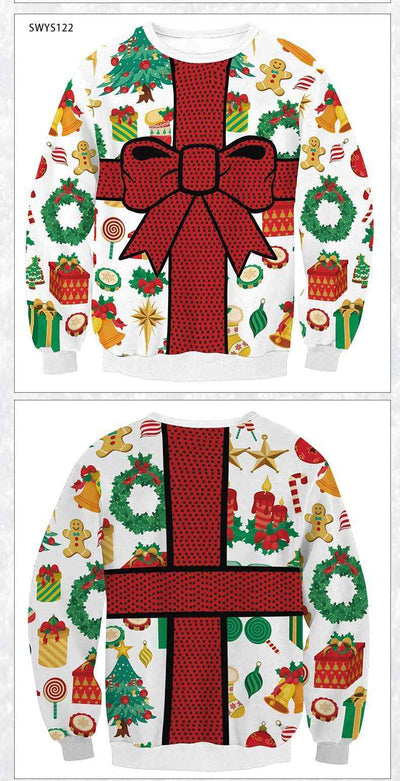 Spring Christmas Digital Printing Sweater Round Neck Long Sleeve Top Couple Dress