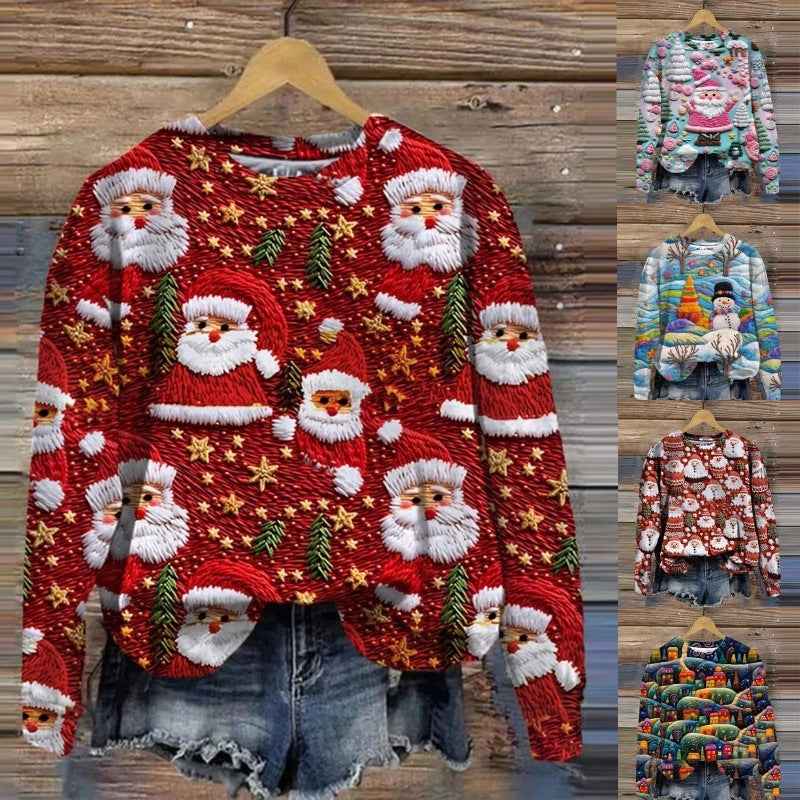 Autumn And Winter Ladies Funny Print Christmas Holiday Casual Sweatshirt