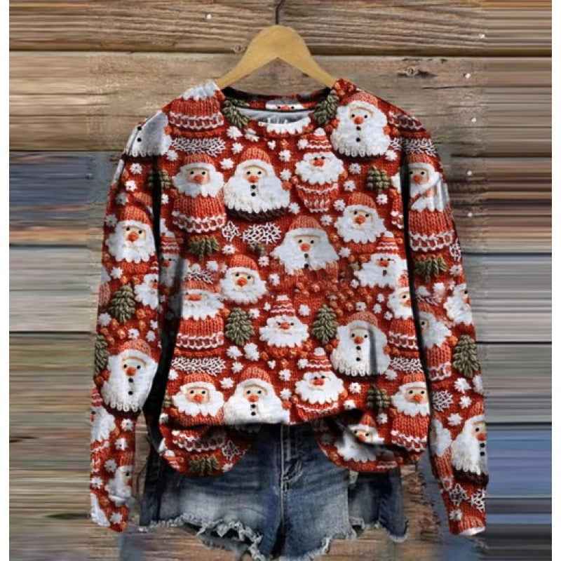 Autumn And Winter Ladies Funny Print Christmas Holiday Casual Sweatshirt