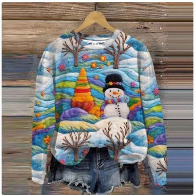 Autumn And Winter Ladies Funny Print Christmas Holiday Casual Sweatshirt