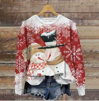 Autumn And Winter Ladies Funny Print Christmas Holiday Casual Round Neck Sweater
