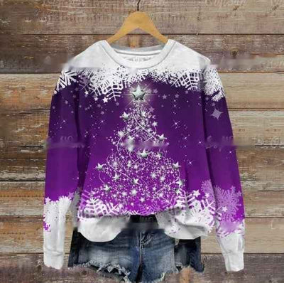 Autumn And Winter Ladies Funny Print Christmas Holiday Casual Round Neck Sweater