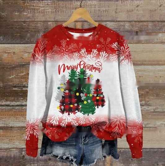 Autumn And Winter Ladies Funny Print Christmas Holiday Casual Round Neck Sweater