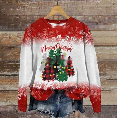 Autumn And Winter Ladies Funny Print Christmas Holiday Casual Round Neck Sweater