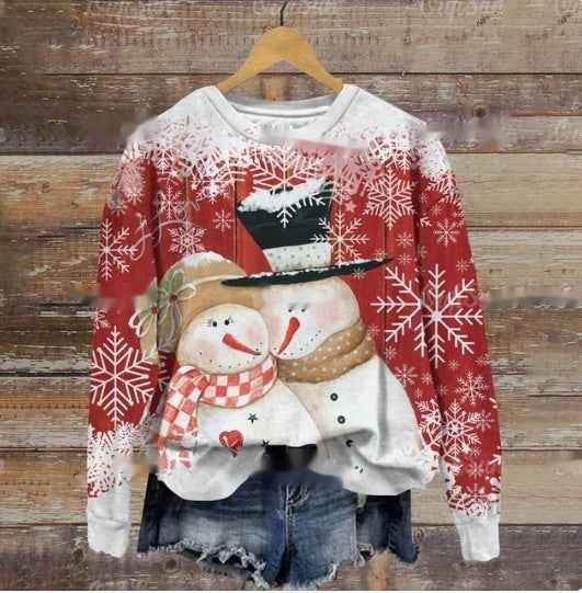 Autumn And Winter Ladies Funny Print Christmas Holiday Casual Round Neck Sweater