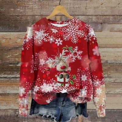 Autumn And Winter Ladies Funny Print Christmas Holiday Casual Round Neck Sweater