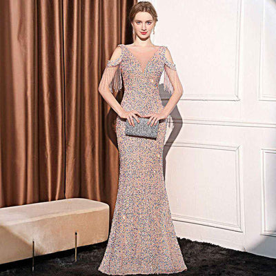 Sequin Long Slim Slimming Fishtail Dress