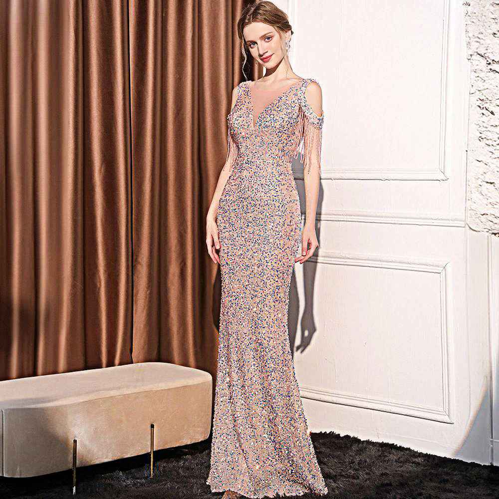 Sequin Long Slim Slimming Fishtail Dress
