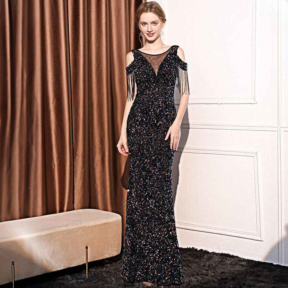 Sequin Long Slim Slimming Fishtail Dress