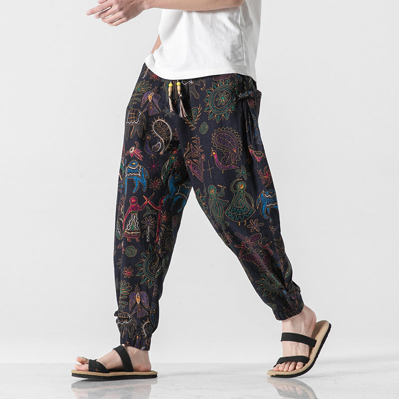 Men's Beach Pants Retro Buckle Casual Trousers SHOPPORA