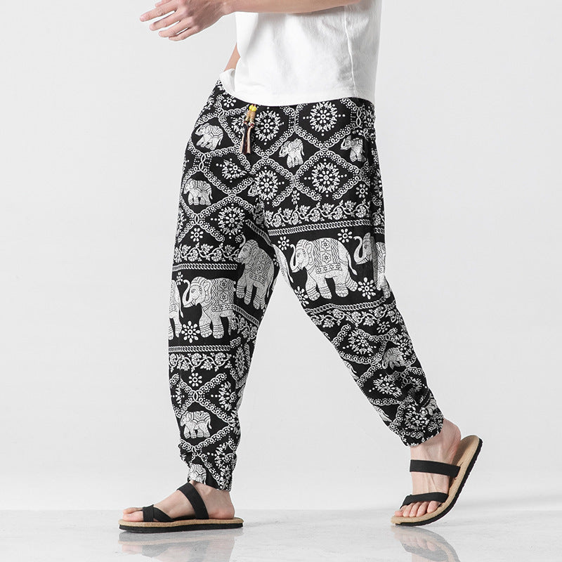 Men's Beach Pants Retro Buckle Casual Trousers SHOPPORA