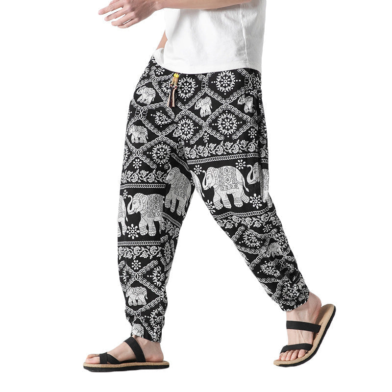 Men's Beach Pants Retro Buckle Casual Trousers SHOPPORA