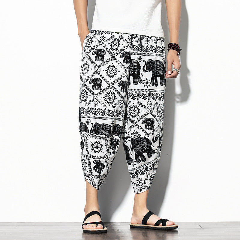 Printed Pants Baggy Cotton And Linen Loose Casual Cropped Pants SHOPPORA