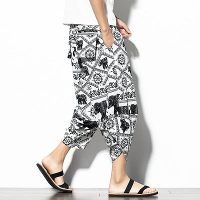 Printed Pants Baggy Cotton And Linen Loose Casual Cropped Pants SHOPPORA
