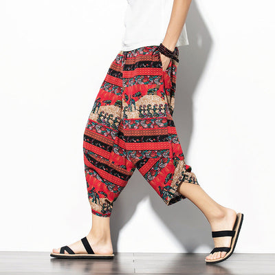 Printed Pants Baggy Cotton And Linen Loose Casual Cropped Pants SHOPPORA