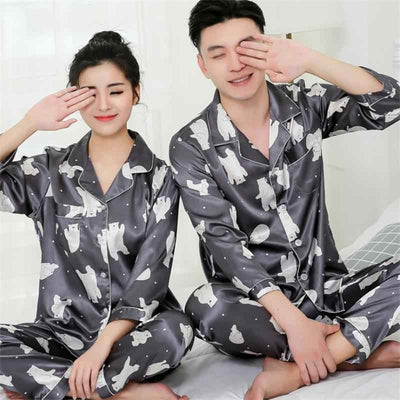 Men's Thin Silk Pajamas Long Sleeve Suit