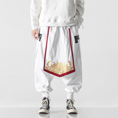 Cotton And Linen Men's Personality Printed Wide-leg Pants With Large Crotch SHOPPORA