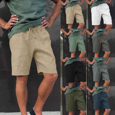 Men's New Linen Multi-pocket Drawstring Casual Shorts