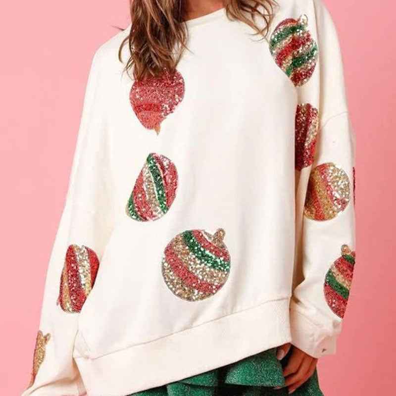 Autumn And Winter Sequined Embroidered Fashionable Round Neck Long Sleeve Sequin Stitching Christmas Sweater For Women