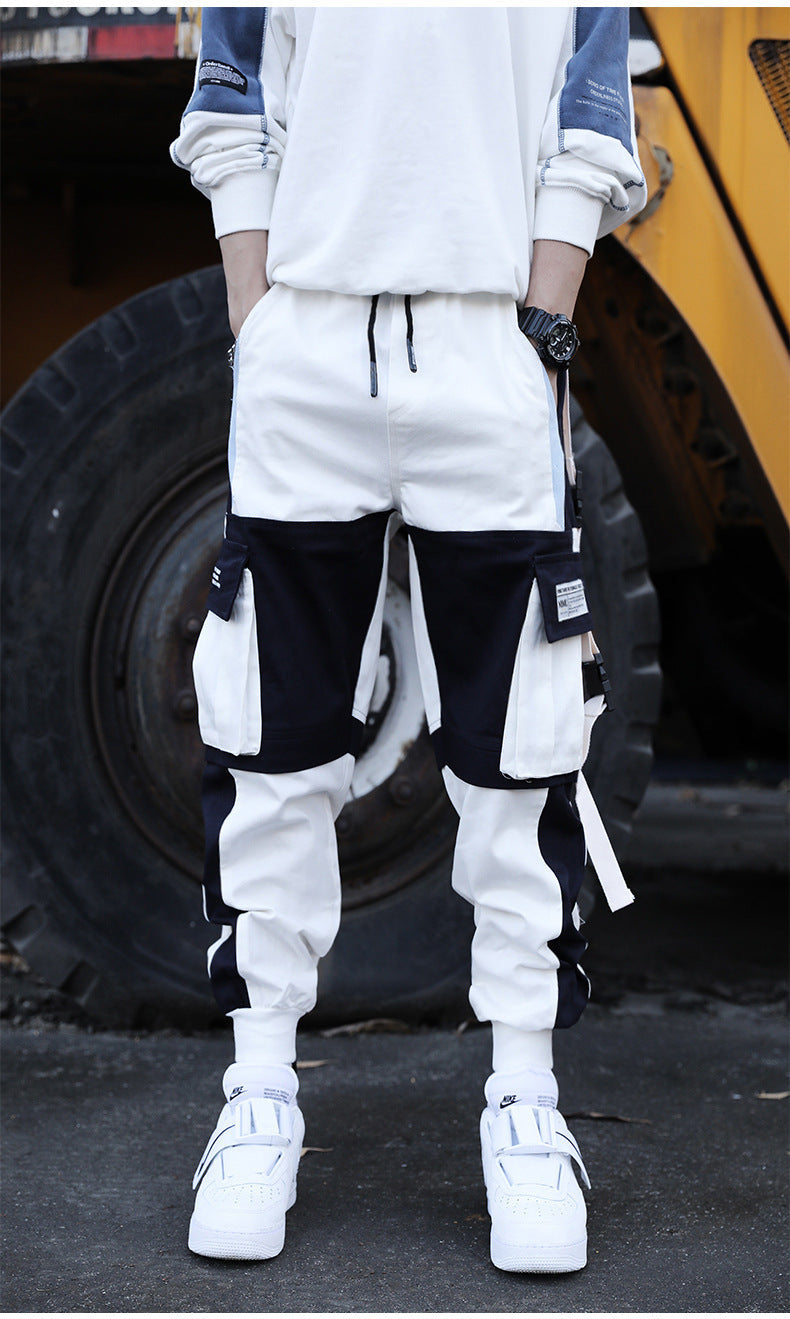 Drawstring Pants Pants Hip Hop Loose Stitching Contrast Color Casual Pants Boys Overalls SHOPPORA
