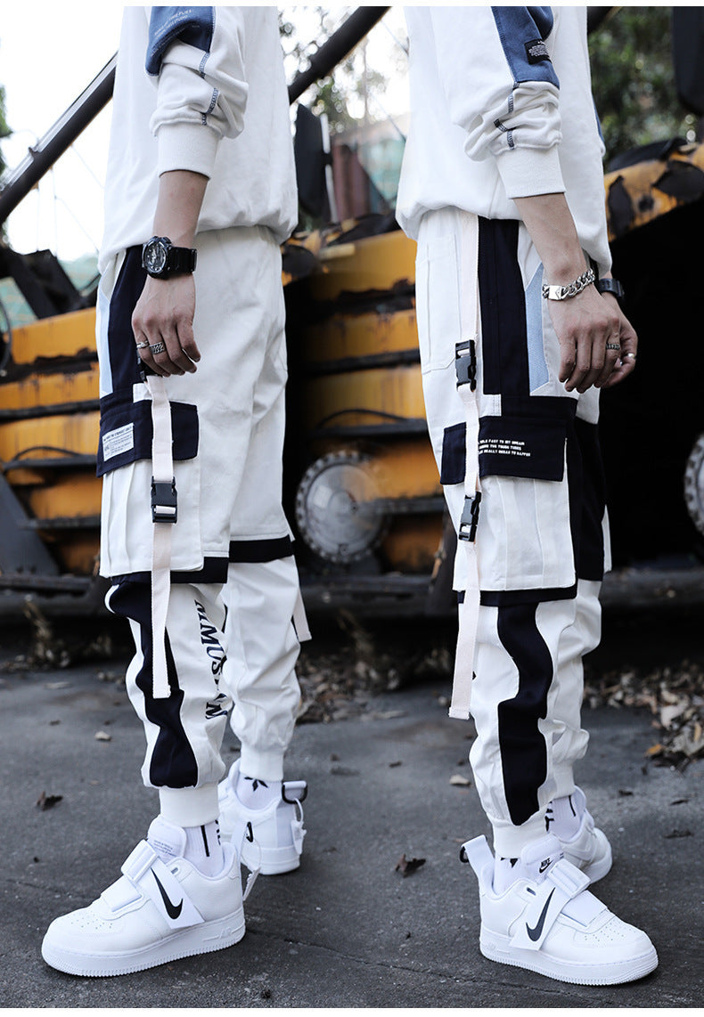 Drawstring Pants Pants Hip Hop Loose Stitching Contrast Color Casual Pants Boys Overalls SHOPPORA