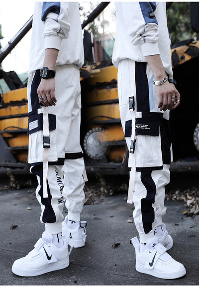 Drawstring Pants Pants Hip Hop Loose Stitching Contrast Color Casual Pants Boys Overalls SHOPPORA