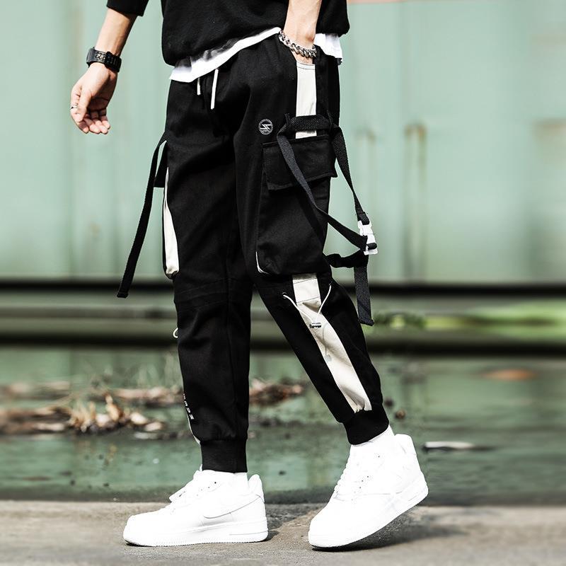 Drawstring Pants Pants Hip Hop Loose Stitching Contrast Color Casual Pants Boys Overalls SHOPPORA