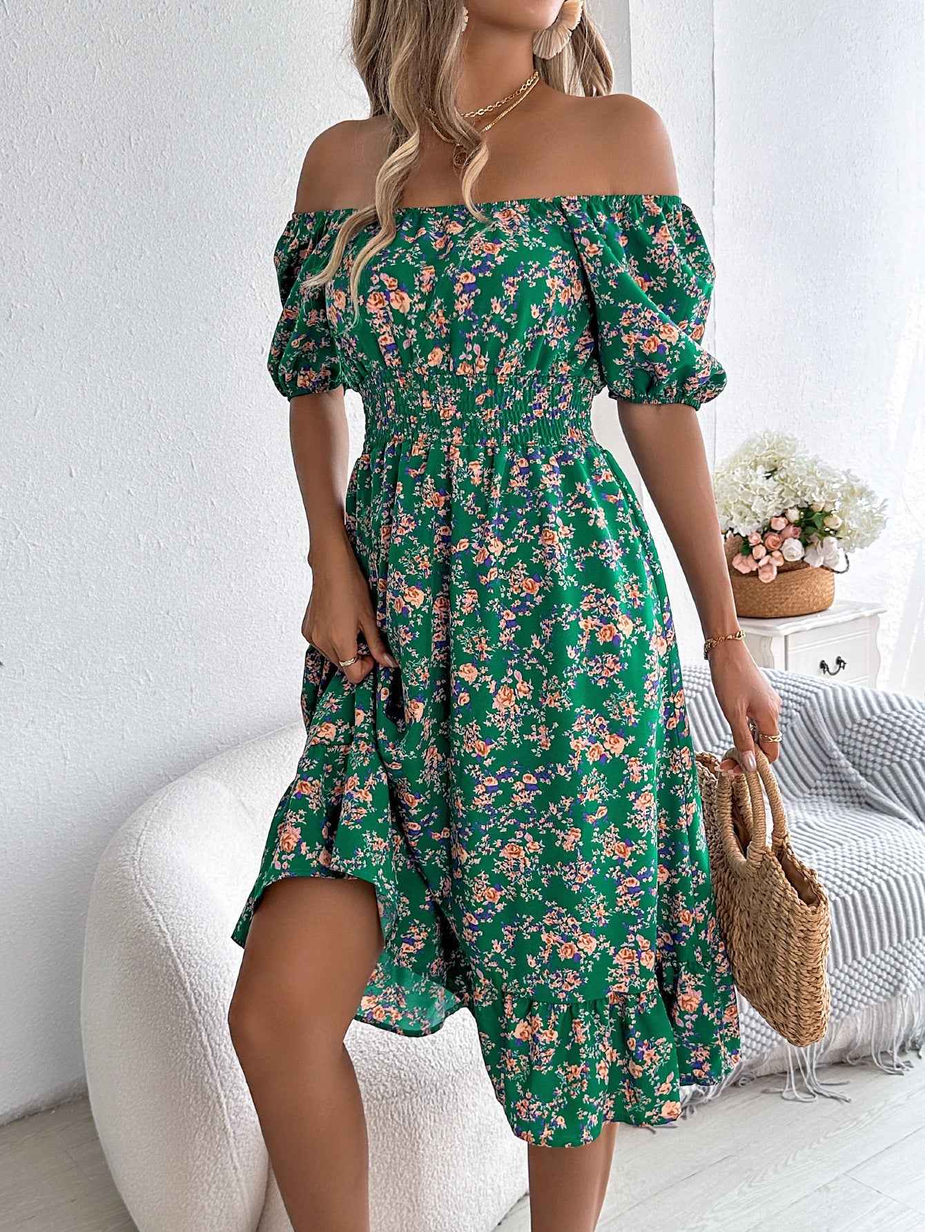 Floral Print Square Collar Dress Summer Fashion Ruffles Dresses Women's Clothing