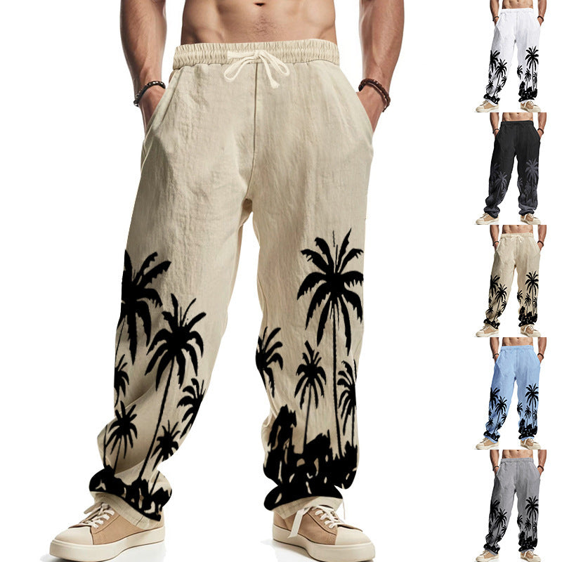 Men's Hawaiian Printed Wide-leg Pants Mid-waist SHOPPORA