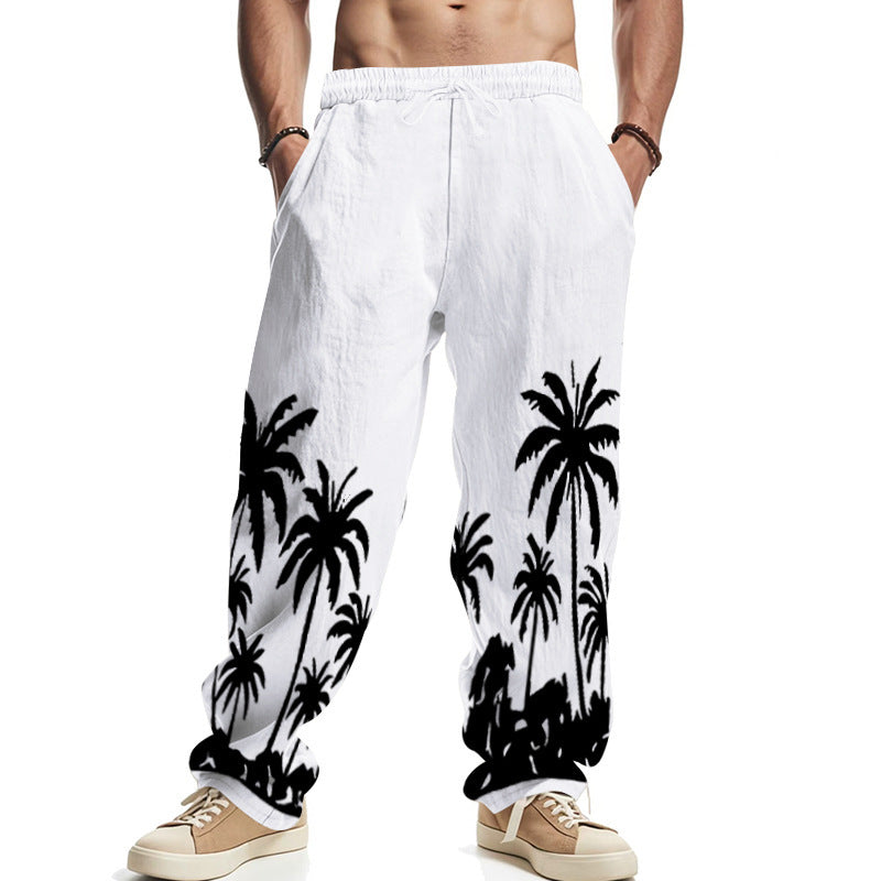 Men's Hawaiian Printed Wide-leg Pants Mid-waist SHOPPORA