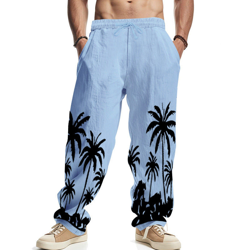 Men's Hawaiian Printed Wide-leg Pants Mid-waist SHOPPORA