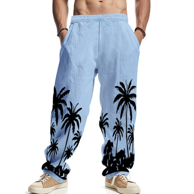 Men's Hawaiian Printed Wide-leg Pants Mid-waist SHOPPORA