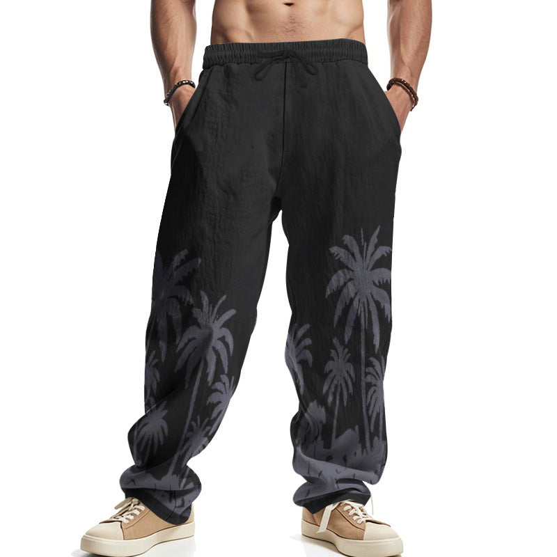 Men's Hawaiian Printed Wide-leg Pants Mid-waist SHOPPORA